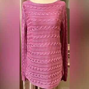 LAUREN RALPH LAUREN Purple Pink Hyacinth Boatneck Cable Knit Sweater XL